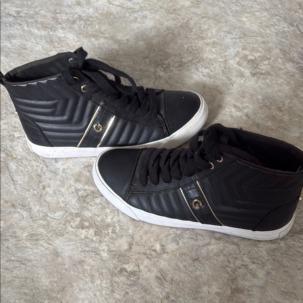 Black High-Top Sneakers with Gold Accents - Picture 2 of 4